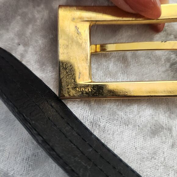Vintage CARLISLE Womens Leather Black w White Gold Buckle Belt-Size XS main image 6